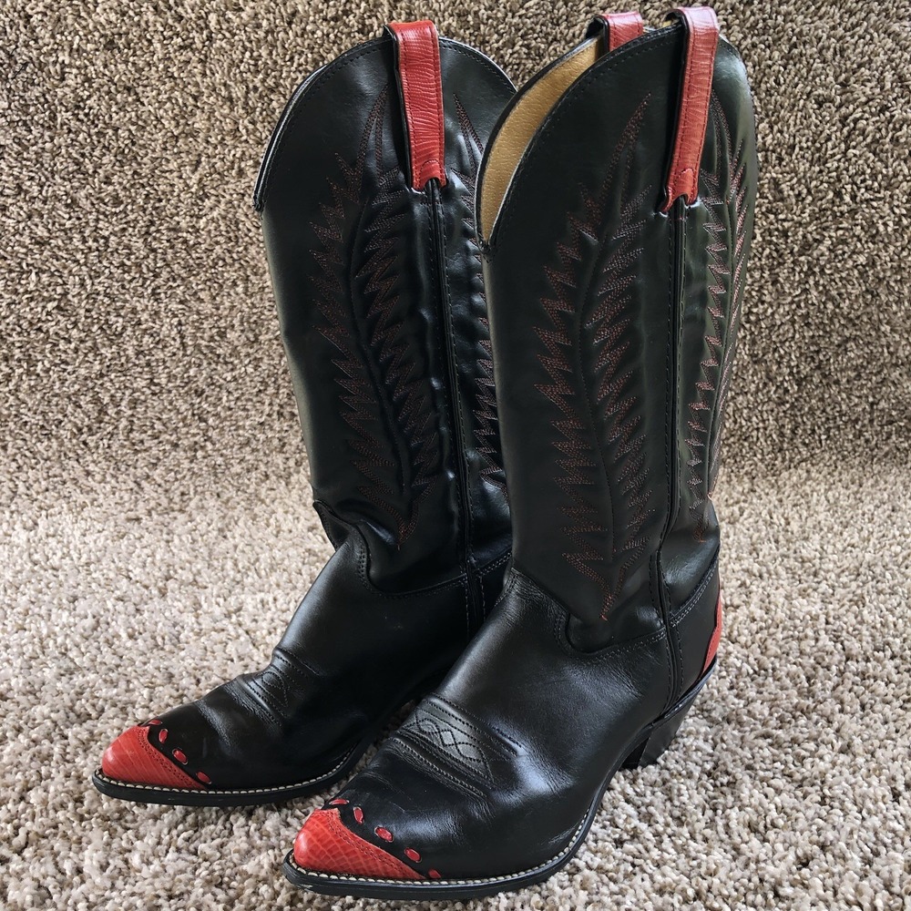 Texas Brand Cowboy Boots Mens 8 M Tony Lama Firewalker Style Lizard Red Stitch